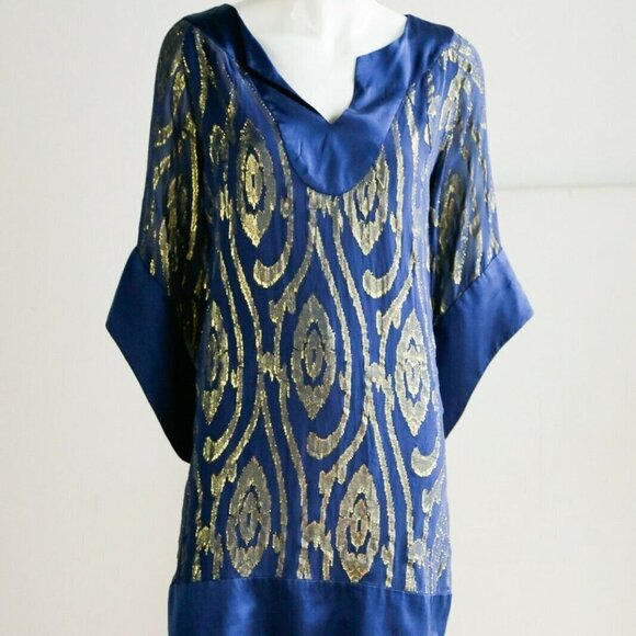 Halston  Heritage Silk and Gold Metallic Top - Picture 2 of 10